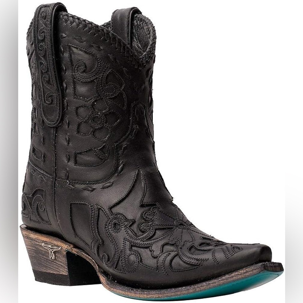 Lane Robin Black Leather Inlay Western Boots Sz-5.5